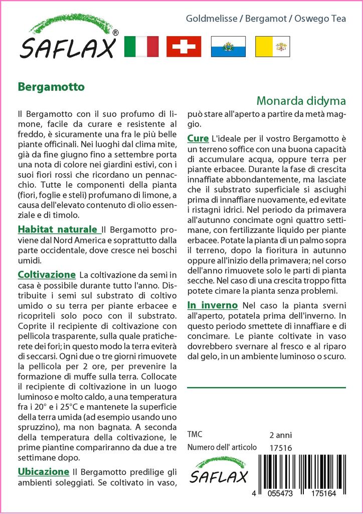 SAFLAX Garden In the Bag - Bergamot / Oswego Tea - 20 Seeds - With Substrate In a Fitting Stand Up Bag - Monarda Didyma