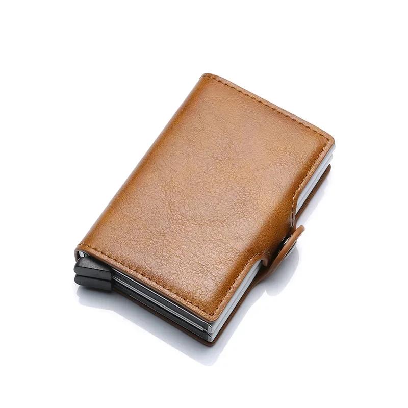 Hırsızlık Önleyici Erkek Kimlik Banka Kredi Kartı Tutucu Çift Rfid Engelleme Cüzdan Deri Güvenlik Alüminyum Kutu Metal Cüzdan Kartlık Kılıfı