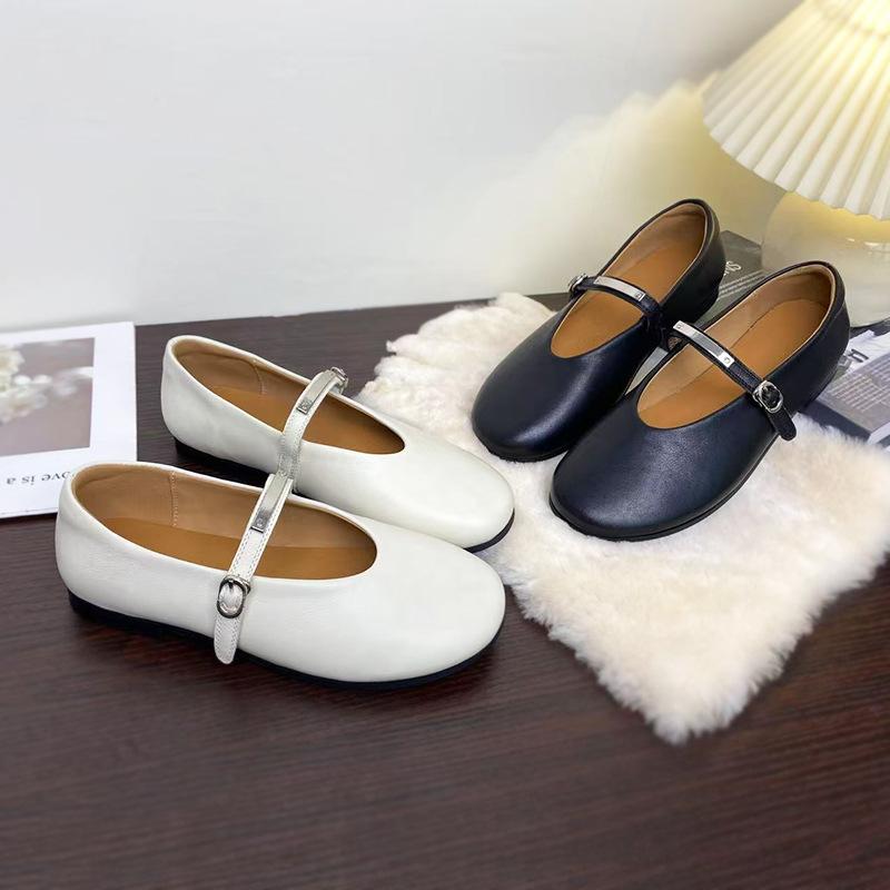 First Layer Cowhide Mary Jane Leather Shoes Women's Spring and Autumn French Temperament Small Leather Shoes Round Head Shallow Mouth One Word Buc
