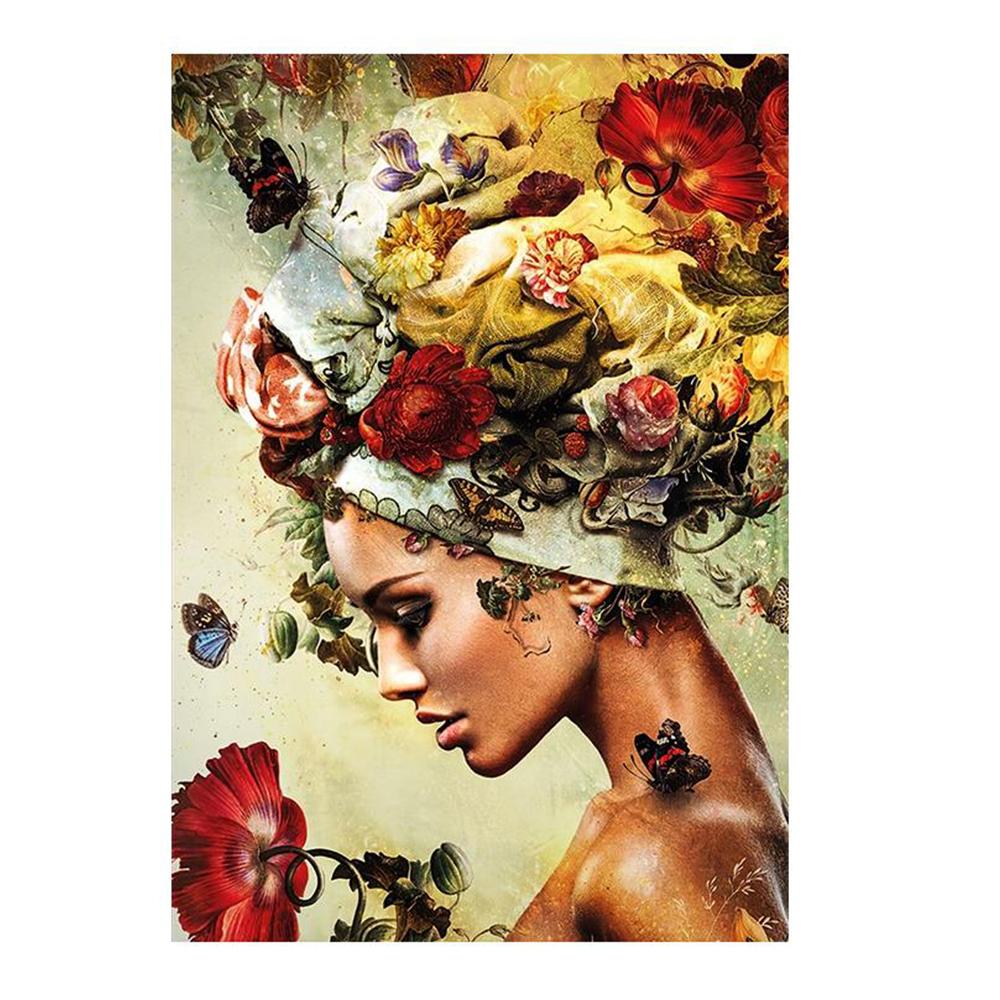 Flowers Woman Wall Art Posters and Prints African Woman Canvas Paintings Modern Abstract Portrait Pictures Home Decor