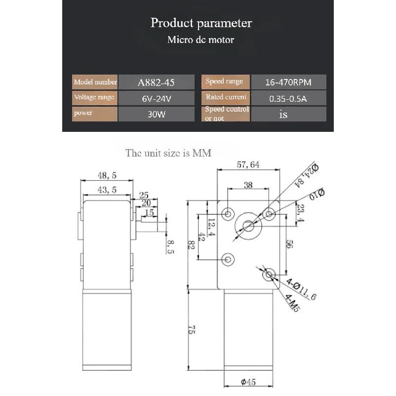 12v 24v Metal Worm Gearbox Engine Reversed Low Speed 250kg.cm Strong Torque Gearmotor Self-lock Worm Gear Motor