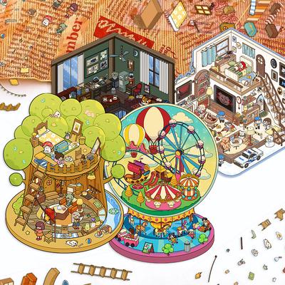 Cartoon Landscape Sticker Cute Miniature World 3D Three-dimensional House Unzipped DIY Scene Handbook Sticker