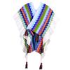 Flowers Embroidered Rainbow Knitted Shawl Spliced Ruffles Sweater Coat Irregular Gauze Ruched Scarf Cape Cardigan Poncho