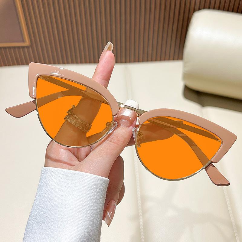 Metal Half-Frame Night Vision Anti-Blue Light Glasses Orange & Red Lenses Unisex Fashion Cat-Eye Gaming Eye Protection Glasses