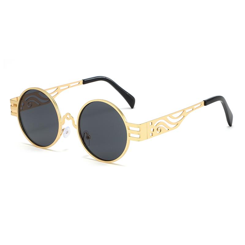Personalized Round Frame Sunglasses Fashion Hollow Temple Legs Metal Glasses For Men And Women 2246