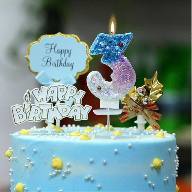 Blue Birthday Number Candle Pearled Cake Funny Decoration Party Supplies Memories Candle Sparkles Beautiful Child Lamps Candles