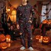 Men's Halloween Pajama Set Long Sleeve Long Pants with Crotch Buttons and Elastic Drawstring Waist