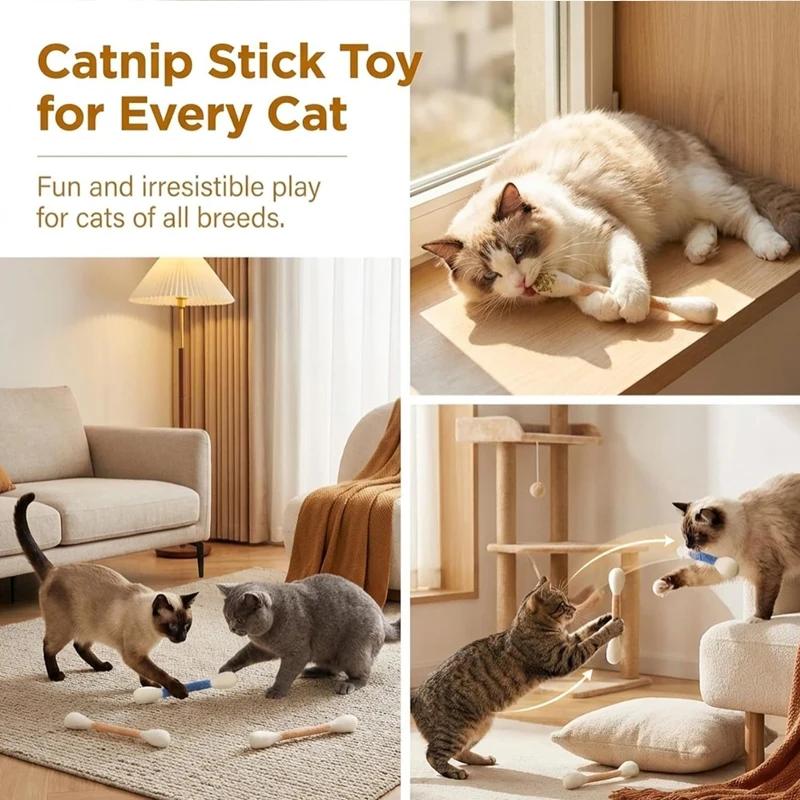 6PCS Cotton Swabs Cat Toy with Catnip Kitten Chew Sticks for Indoor Boredom Durable Dental Teething Ropes Interactive Accessory