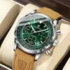 BINBOND Business Brand Men Watch Leather Strap Timer Complete Calendar Display 30M Water-Resistance Festival Birthday Gift Box
