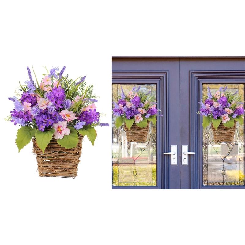 Elegant Basket with Beautiful Blooms Artificial Flowers Wreath Handmade Artfully Floral for Home and Office Enhancement