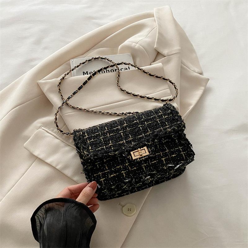 Tasche Damen 2025 neu trendige Wollplaid Umhängetasche einfache Kette personalisierte Schulter kleine quadratische Tasche