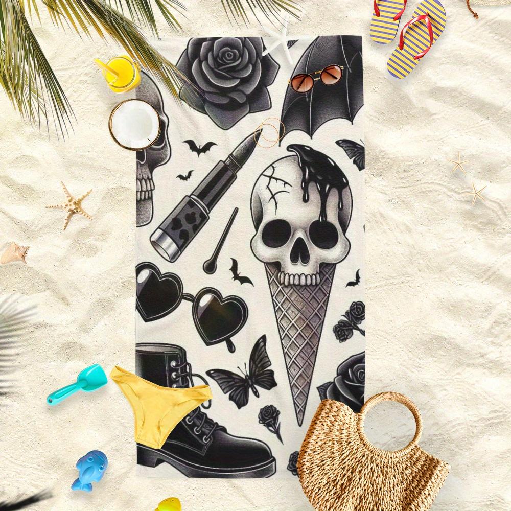 1 Pezzo Asciugamano da Spiaggia Teschio Gotico Stampa Dark Art Tema Horror Asciugatura Rapida Morbido Microfibra Asciugamano da Bagno per Uomo Regalo di Halloween