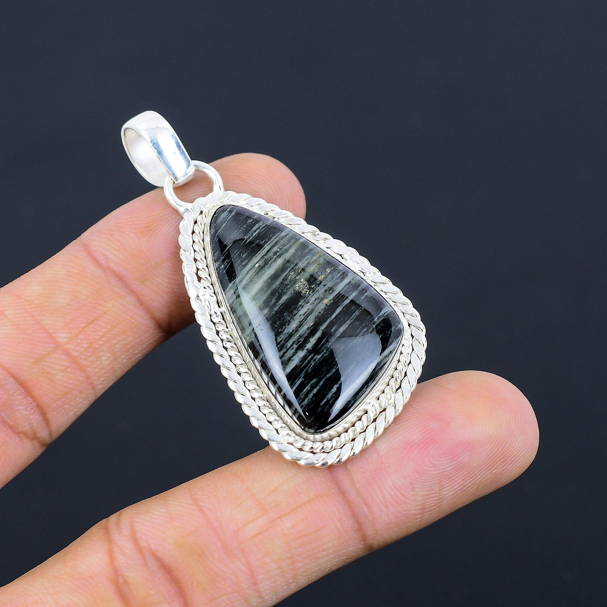 

Halloween Sale Natural Silver Leaf Jasper Engagement Pendant 925 Sterling Silver