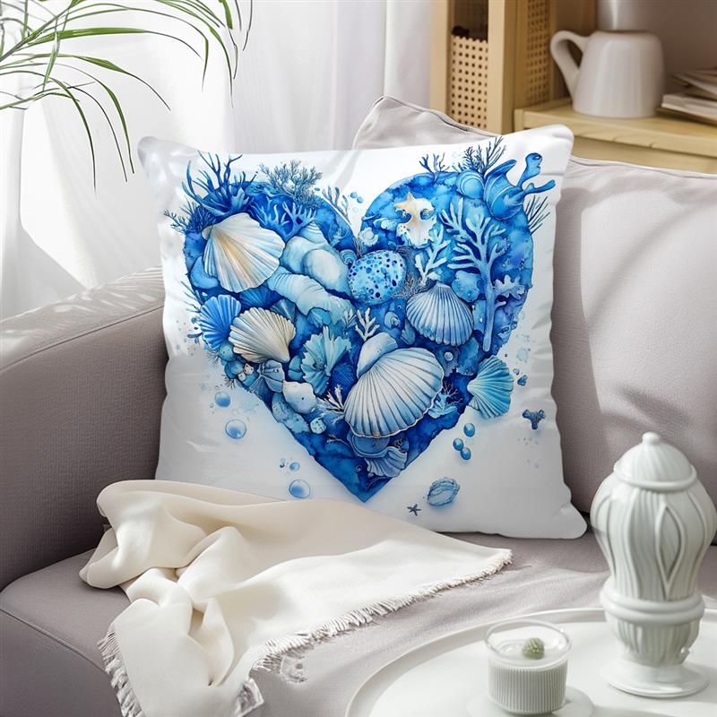 Short Plush Material Pillowcasehome Decor Seashells And Starfish Heart-Shaped Cushion Design Pattern Cushion Cover Suitable For