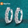 NeeTim 3mm D Color Moissanite Earrings 925 Silver Plated White Gold Hoop Earring for Women Wedding Party Fine Jewelry