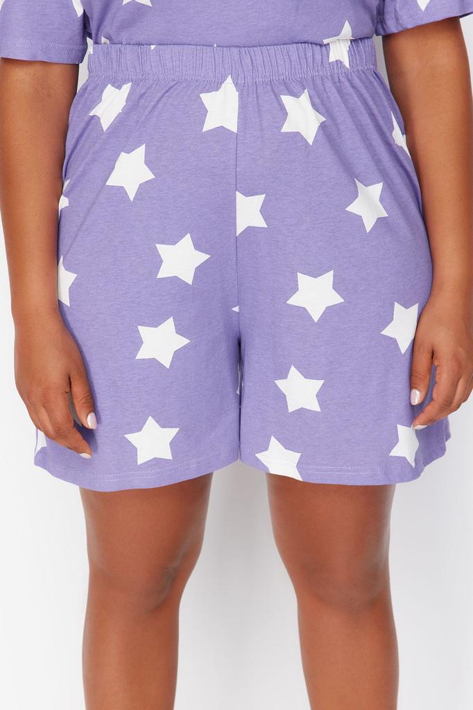 Women's Style Plus Size Lilac Star Printed Knitted Pajama Set