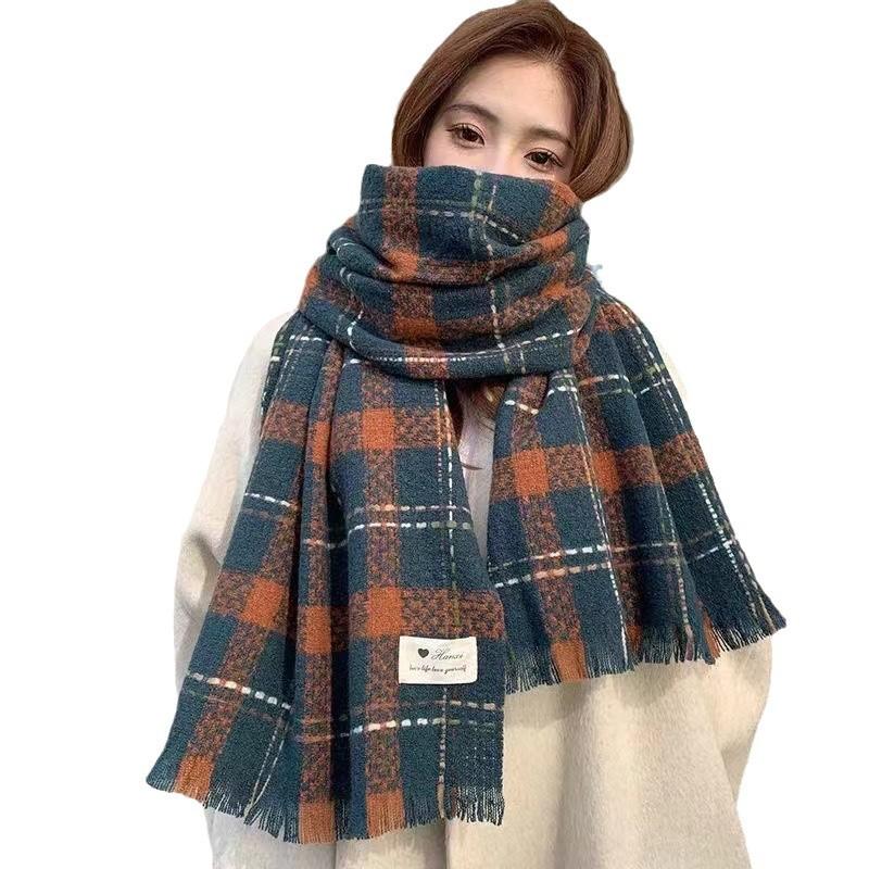 New Korean Version of Men's and Women's Meteor Shower Plaid Scarf Men's Fashion Autumn and Winter Versatile Plaid Thickened Scarf for Women