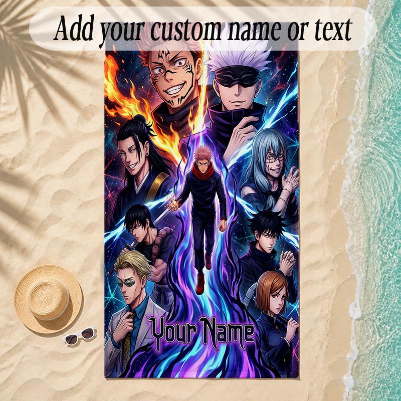 Beach TowelJujutsu Kaisen Custom Name Text Personalized Soft Towel for Beach Pool Indoor Home Decor Gift