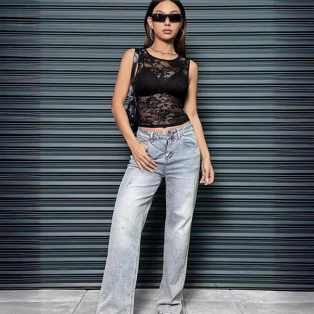 Spring and Summer Women Elegant Single Layer Lace Bra-less Slim Slim Tank Top