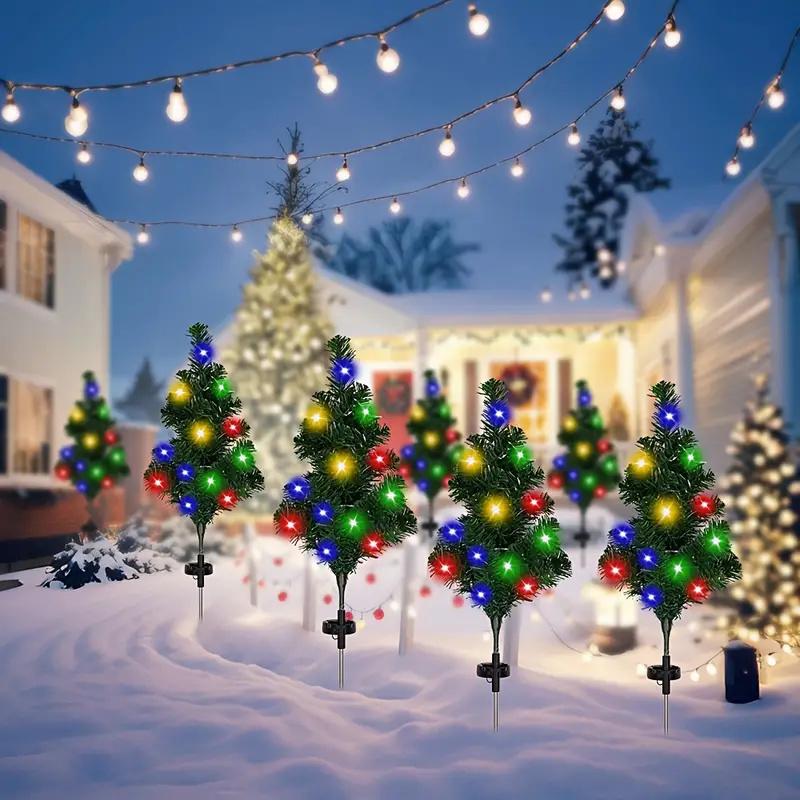 2 pachete de lumini solare de Crăciun pentru brad, multicolore, impermeabile, lampă de decor pentru grădină, gazon, casă, verandă, iluminat de sărbători