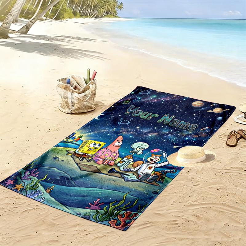 Name Custom SquarePants Print Beach Towel, Large Soft Quick Dry Towel for Beach Camping Swimming