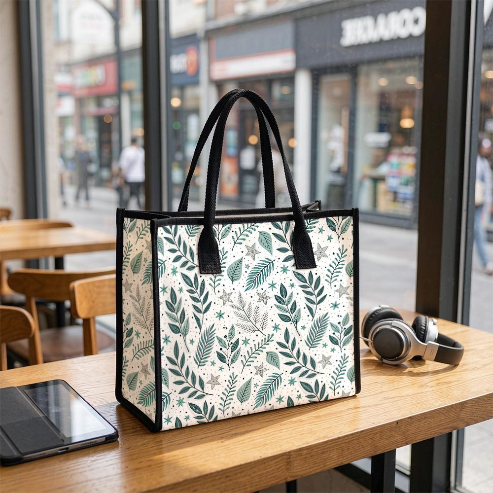 Botanical Print Canvas Tote Bag Portable Daily Shopping Shoulder Bag Casual Handbag for Women