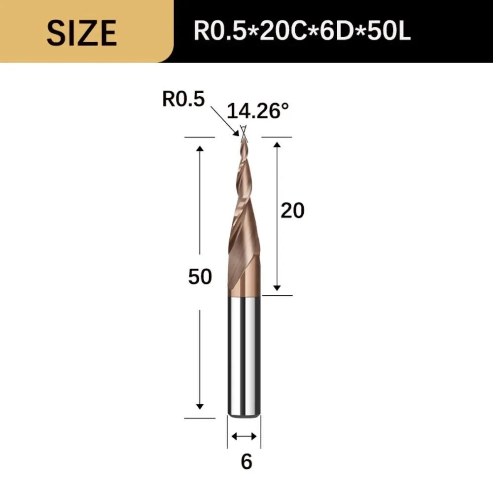 Durable Wood Milling Solid Carbide Tapered Ball Nose End Mill Tapered Ball Nose Spiral CNC Carving Bit Engraving Router Bits