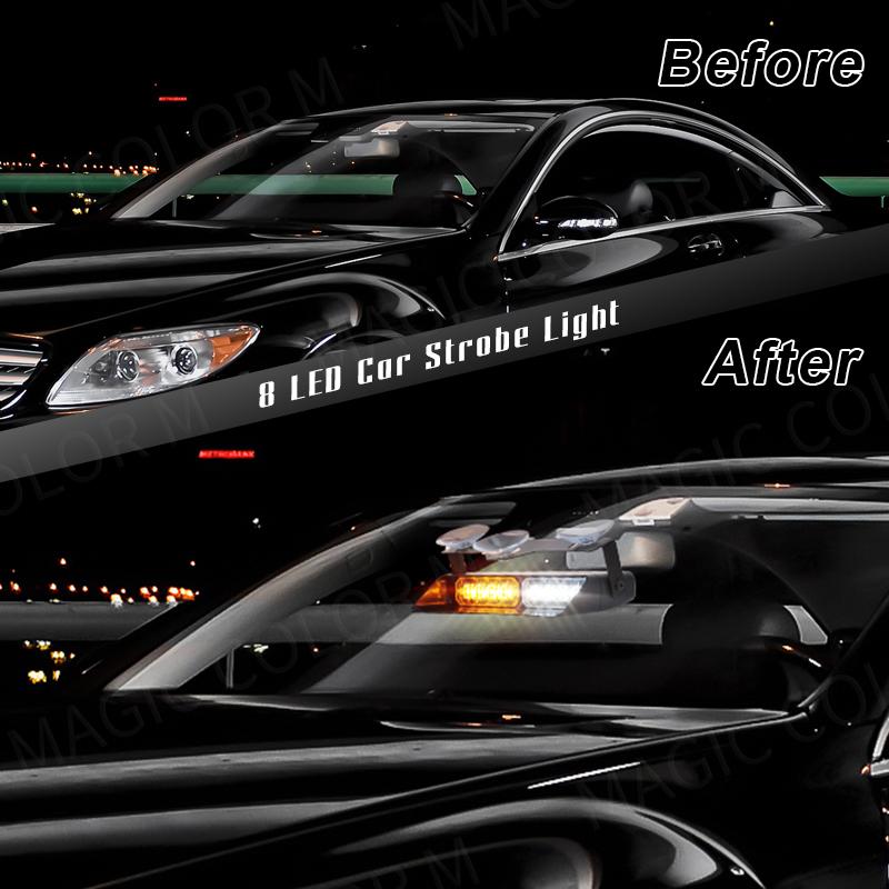LED Car Strobe Light For Emergency Flash Warning Lamp Windshield Bar 8 Beads Red Blue Amber White Waterproof Auto Light Assembly