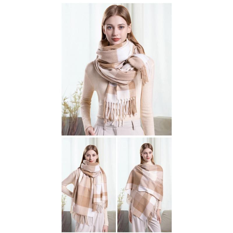 Warm Wool Scarf for Women Winter Plaid Design Soft Wear Open Scarves Female High Quality