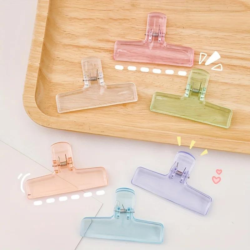 6pcs Set of Japanese Minimalist Large-Size Acrylic Transparent Macaron Color Clip Office Stationery Storage Clips, Paper Clip