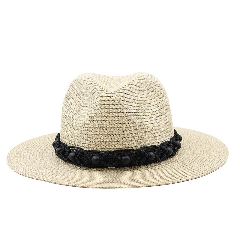 Summer men's and women's straw hats ins fashion black bead sun hats Panama straw hats retro bohemian sun hats