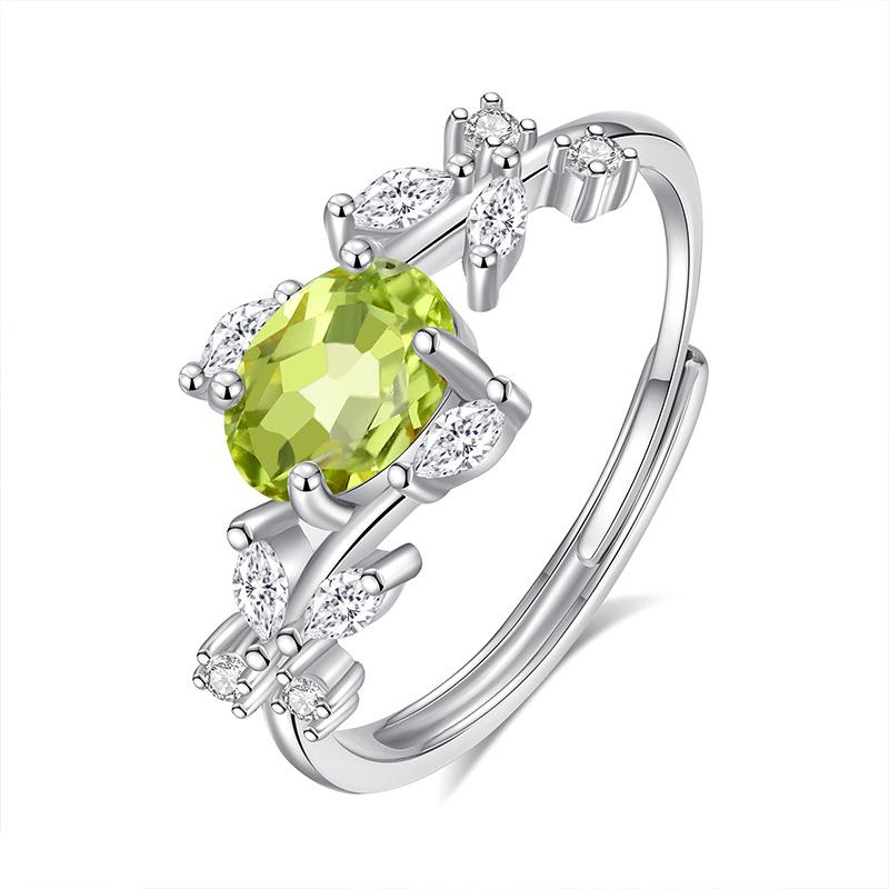 Natural Color Treasure Spar Ring S925 Sterling Silver Ring Women's High-end Adjustable Fashion Gift