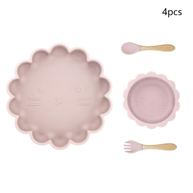 Kawaii Animal Shape Baby Plates For Food Silicone Cookware Set Of Dishes Non-slip Bowl Feeding Spoons Children's Tableware