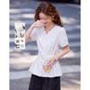 Women's French Style V-Neck Petal Hem Blouse