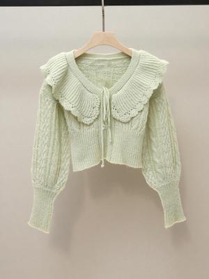 Yi Li Zhuoya Herfst Franse Ruche V-hals Strik Gebreide Top