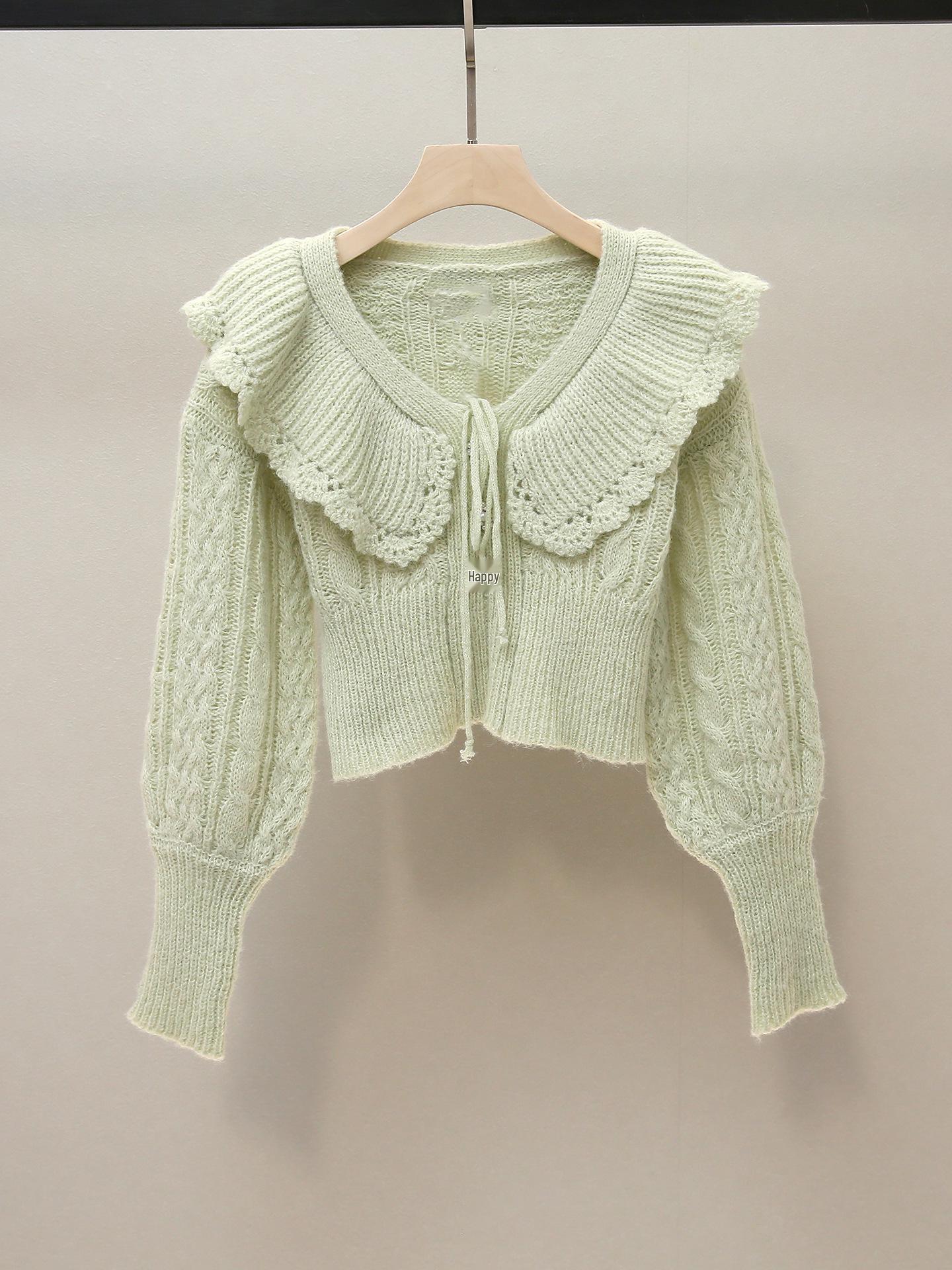 

Yi Li Zhuoya Autumn French Ruffle V-neck Bow Knit Top L