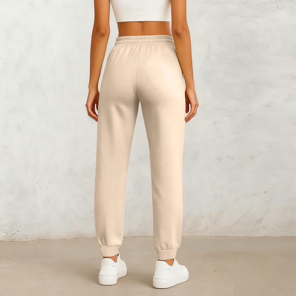 Ladies' Fashionable Solid Color Straight Leg Pants With High Waist Drawstring Pockets And Elastic Waist Casual Pants