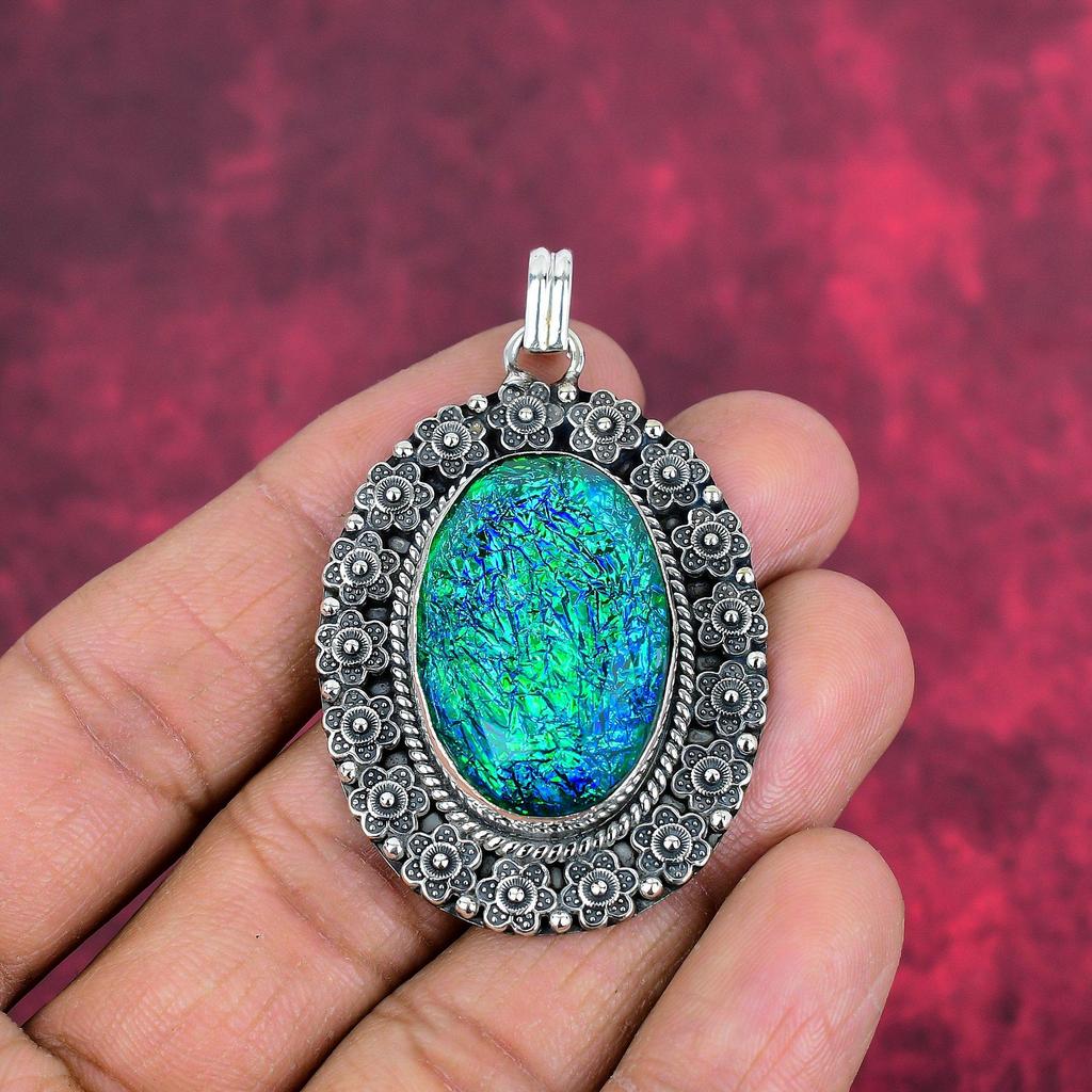 Green Triplet Opal Jewelry, 925 Solid Sterling Silver Pendant, Lovely Jewelry Wedding Gift ,Handmade Gemstone Jewelry Gift For Love