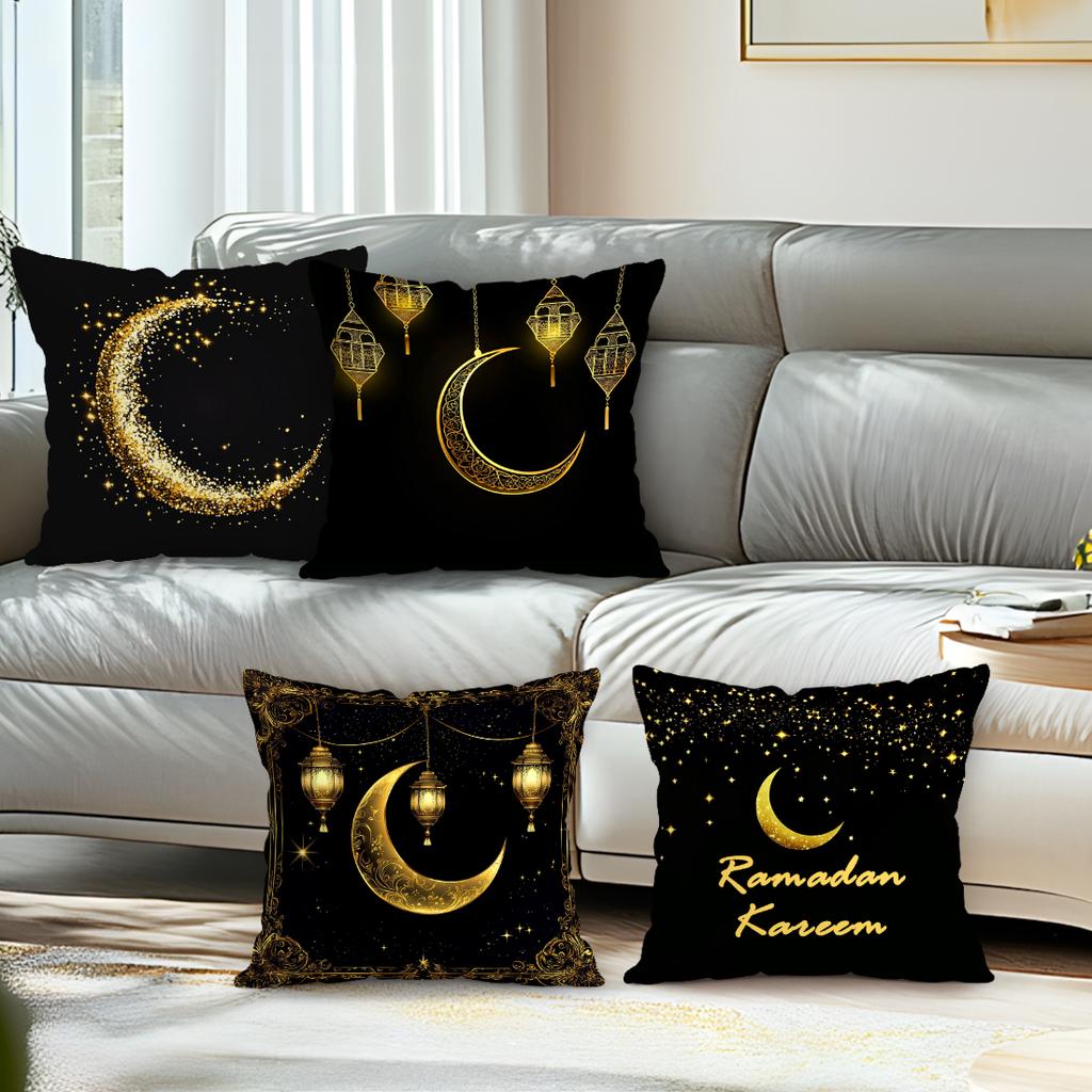 Black And Gold Ramadan Festival Pillowcase Bedroom Sofa Cushion Cover 100% Polyester Living Room Cushion Pillowcase Home Decor