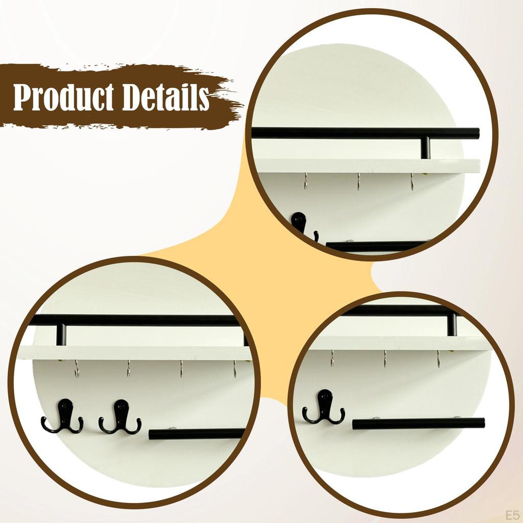 Key Holder Wall Mount Shelf Mail Organizer Tray Hooks for Bathroom Office