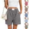 Damen Sommer Lässig Kariert Tasche Shorts Boxershorts Strandhose Shorts
