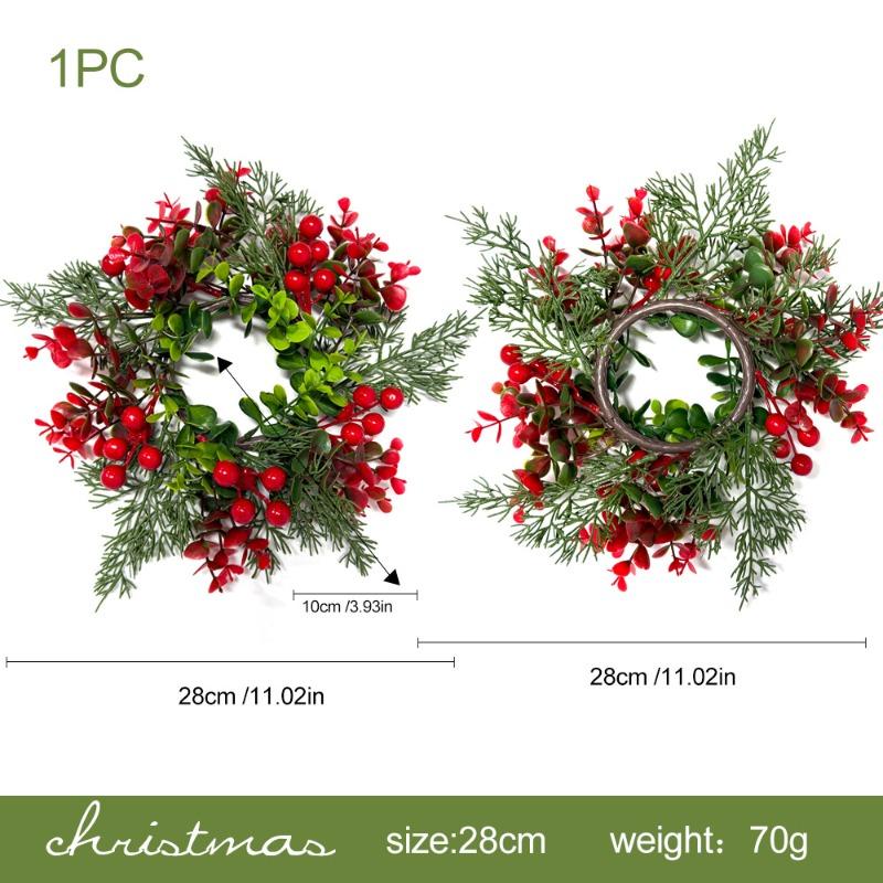 

Искусственные венки из эвкалипта с красными плодами, Рождественские украшения для дома и двери с сосновыми иглами и зелеными растениями small