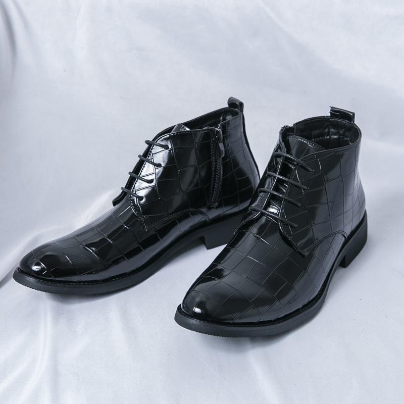 New Brand Designer Winter Pointed Alligator Pattern Leather Chelsea Ankle Boots For Men's Trend High Tops Shoes Zapatos Hombre