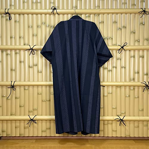 [momoten] [Amazon Exclusive Brand] Original Mizuyagi Kimono (Workwear, Samue, Haori, Bathrobe, Apron) Black Stripes, 120cm Long