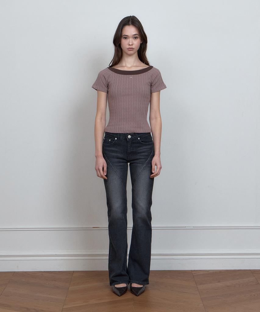 Kyuliti C Cable Boat-Neck T-Shirt_Brown