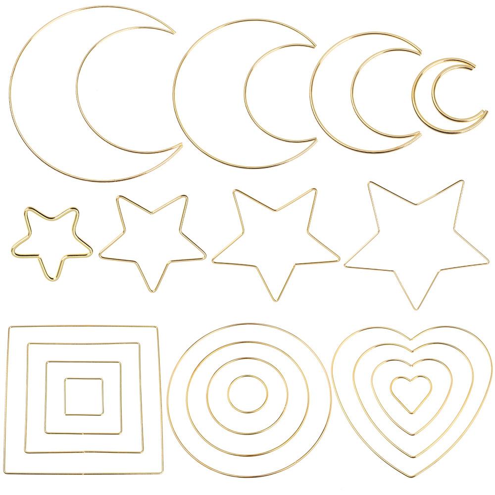 4Pcs Dream Catcher Metal Hoops Set Moon Star Macrame Gold Hoop Ring Supply Wall Hanging Xtmas Wedding Wreath Decor 2/4/6/8 inch