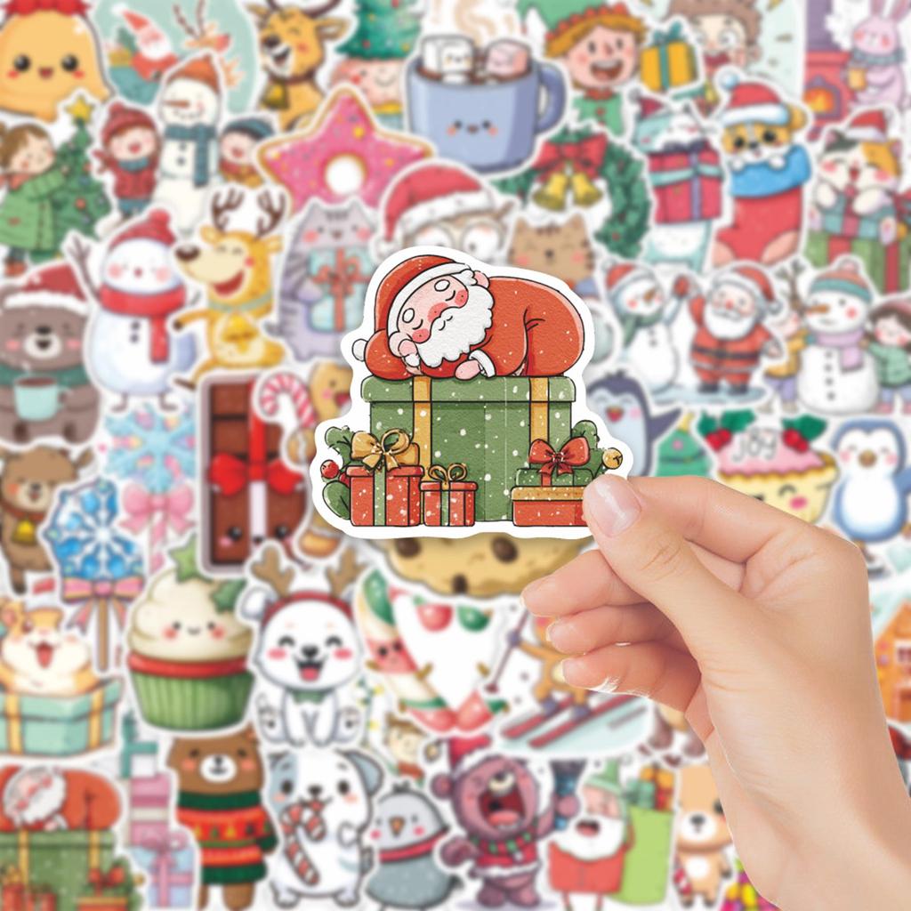 60PCS Cute Cartoon Christmas Waterproof Stickers for Notebooks, Phone Cases, and Water Cups - Creative Decoration