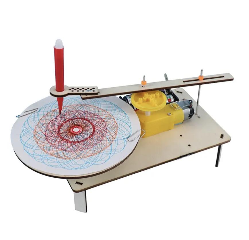 DIY Children's Puzzle Assembly Wooden Electric Plotter Kit Model Automatic Drawing Robot Scientific Physics Experiment Toy