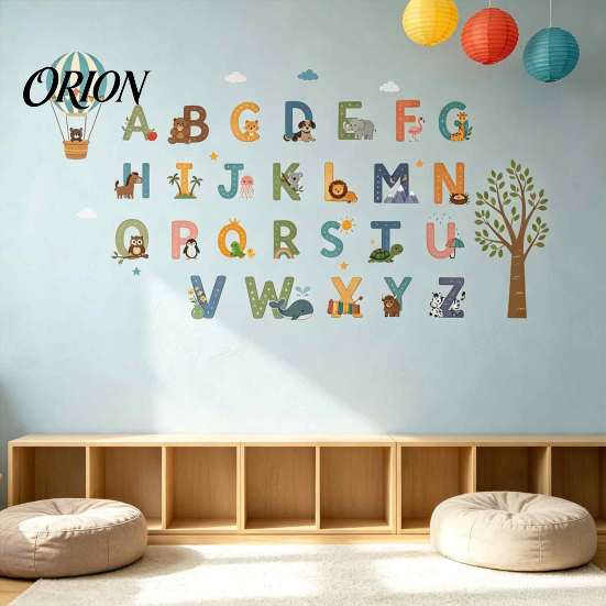 Educational Playroom Wall Decals 3Pcs Animal Alphabet Stickers, 26 Letters A-Z Decals, Peel Cute Pattern Stickers and Stick Removable for Kids Nursery