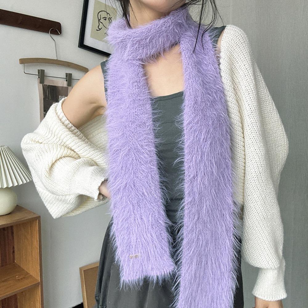 Solid Color Thin Long Scarves Soft Plush Y2K Girl Scarf Outdoor Mohair Women Scarf  Female